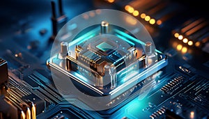 Microswitch on abstract background. Selective focus emphasizes the intricate details of the switch