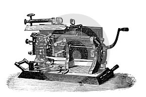 Microtome of Backer in the old book the Microscopic technique, by C. Friedlaender, 1899, St. Petersburg