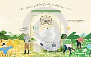 Microwavable cooked white rice ad
