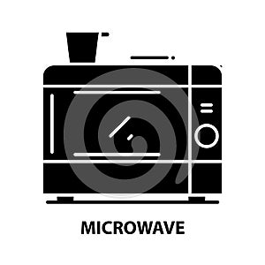 microwave icon, black vector sign with editable strokes, concept illustration