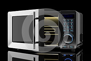 Microwave oven on a black background