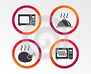 Microwave oven icon. Cooking food serving.