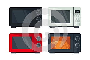Microwave oven icon set in flat style isoated on white background
