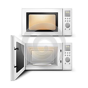 Microwave oven with open and close door and light inside