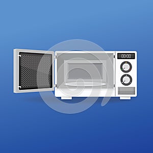 Microwave oven with open door.