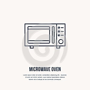 Microwave oven vector flat line icon. Cooking equipment linear sign. Outline symbol for household kitchen appliances