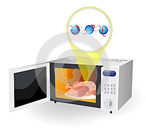 Microwave oven and water molecules photo