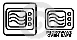 Microwave safe container icon. Simple black lines oven drawing w