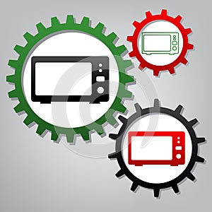 Microwave sign illustration. Vector. Three connected gears with