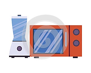 Microwaves oven with blender kitchen appliance isolated icon