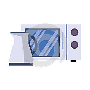 Microwaves oven with kettle kitchen appliance isolated icon photo