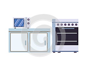 Microwaves ovens in drawer kitchen appliance isolated icon photo