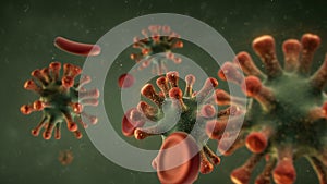 Microworld with viruses and blood cells 3D rendering illustration photo