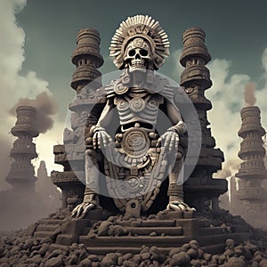 Mictlantecuhtli, the ancient aztec god of the underworld, above a pile of corpses, fantasy, intricate, elegant, highly detailed photo