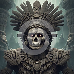 Mictlantecuhtli, the ancient aztec god of the underworld, above a pile of corpses, fantasy, intricate, elegant, highly detailed