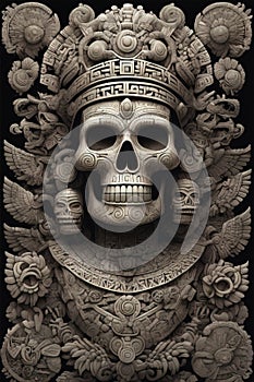 Mictlantecuhtli, the ancient aztec god of the underworld, above a pile of corpses, fantasy, intricate, elegant, highly detailed photo