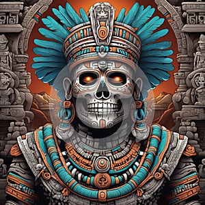 Mictlantecuhtli, the ancient aztec god of the underworld, above a pile of corpses, fantasy, intricate, elegant, highly detailed