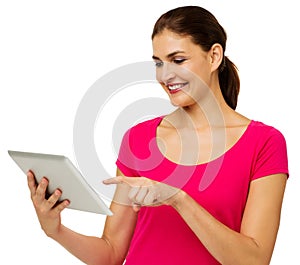 Mid Adult Woman Using Digital Tablet