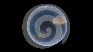 Mid-Atlantic Ridge, the Atlantic Ocean between America and Africa on the Earth Ball, an isolated globe on a black background, 3d r