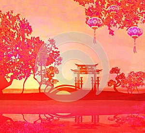 Mid-Autumn Festival for Chinese New Year - beautiful sunset, asian landscape