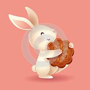 Mid Autumn Festival. Cute rabbit holding a mooncake