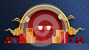 Mid Autumn Festival in paper art style.Chinese new year background