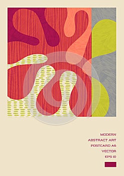 Mid Century Abstract Illustration in retro colors. Organic shapes with patterns and textures.