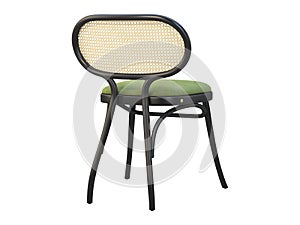 Mid-century bent beech-wood chair with woven cane backrest and fabric seat. 3d render