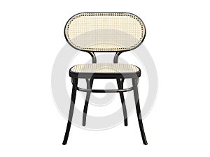 Mid-century bent beech-wood chair with woven cane backrest and seat. 3d render