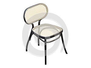 Mid-century bent beech-wood chair with woven cane backrest and seat. 3d render