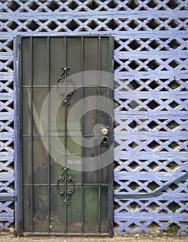 Mid-Century Breezeblock Building Facade and Screen Door