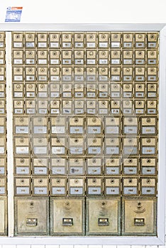 Mid-Century Design Brass Post Office Mailboxes