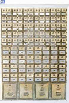 Mid-Century Design Brass Post Office Mailboxes