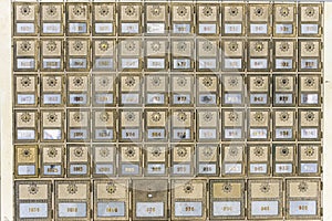 Mid-Century Design Brass Post Office Mailboxes