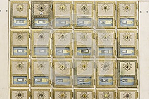 Mid-Century Design Brass Post Office Mailboxes