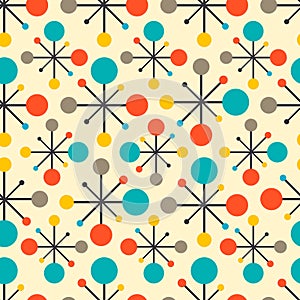 Mid century fifties atomic retro seamless vector pattern.