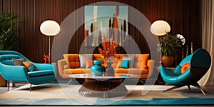 Mid-century glamourous interior design of living room