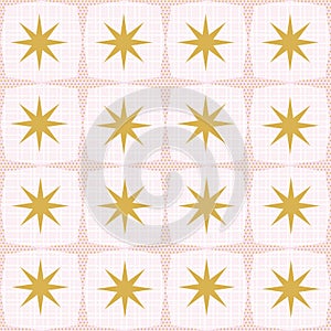 Mid Century Gold Geometric Stars Seamless Pattern