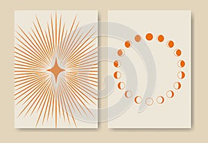 Mid century lunar minimalist contemporary print set.