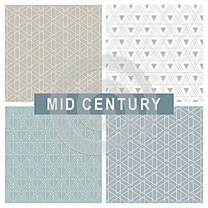 Mid century modern abstract geometric linear seamless patterns set