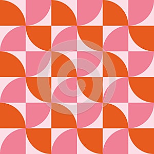 Mid Century Modern abstract shapes seamless pattern in pink and orange.