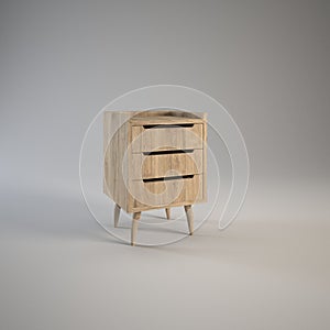 Mid century modern bedside table furniture design 3d render.