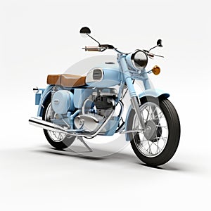 Mid-century Modern Blue Motorcycle On White Background photo