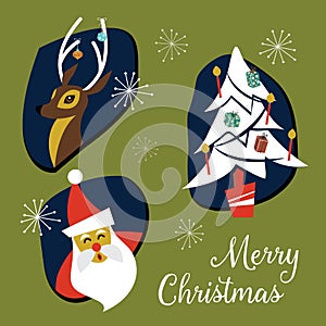 Mid Century Modern Christmas Badges and Elements Collection. Vector Illustration