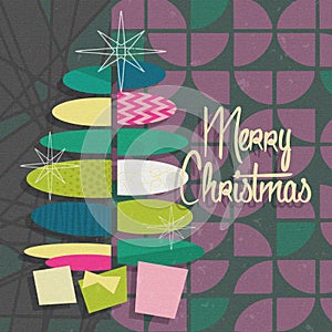 Mid Century Modern Christmas Card Party Invitation Gray Purple photo