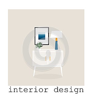 Mid century modern furniture set collection.vector illustration 1950 1960. interior design drawing.