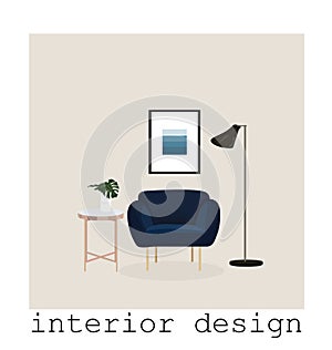 Mid century modern furniture set collection.vector illustration 1950 1960. interior design drawing.