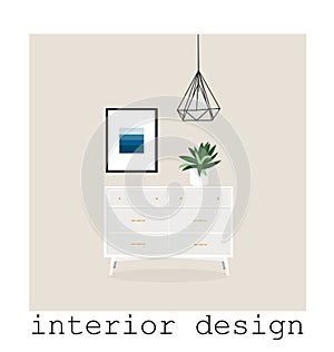 Mid century modern furniture set collection.vector illustration 1950 1960. interior design drawing.