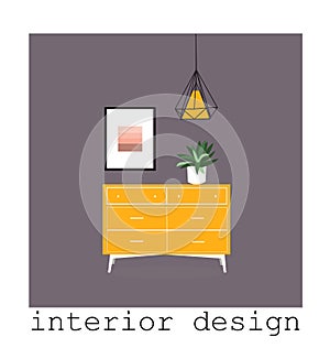 Mid century modern furniture set collection.vector illustration 1950 1960. interior design drawing.