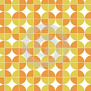 Mid century modern geometric circles seamless pattern in orange and yellow.